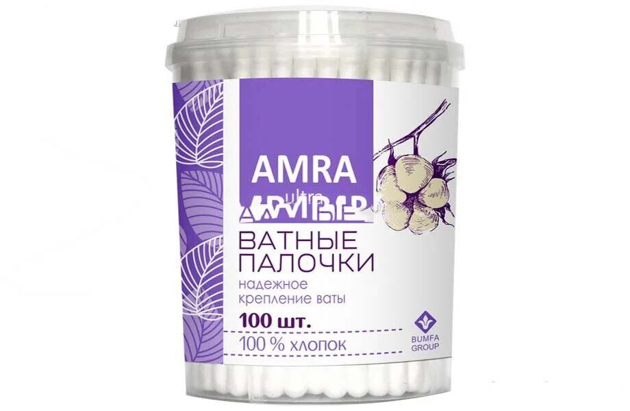 Бумфа Ватные палочки АМРА цилиндр 100 (24уп)